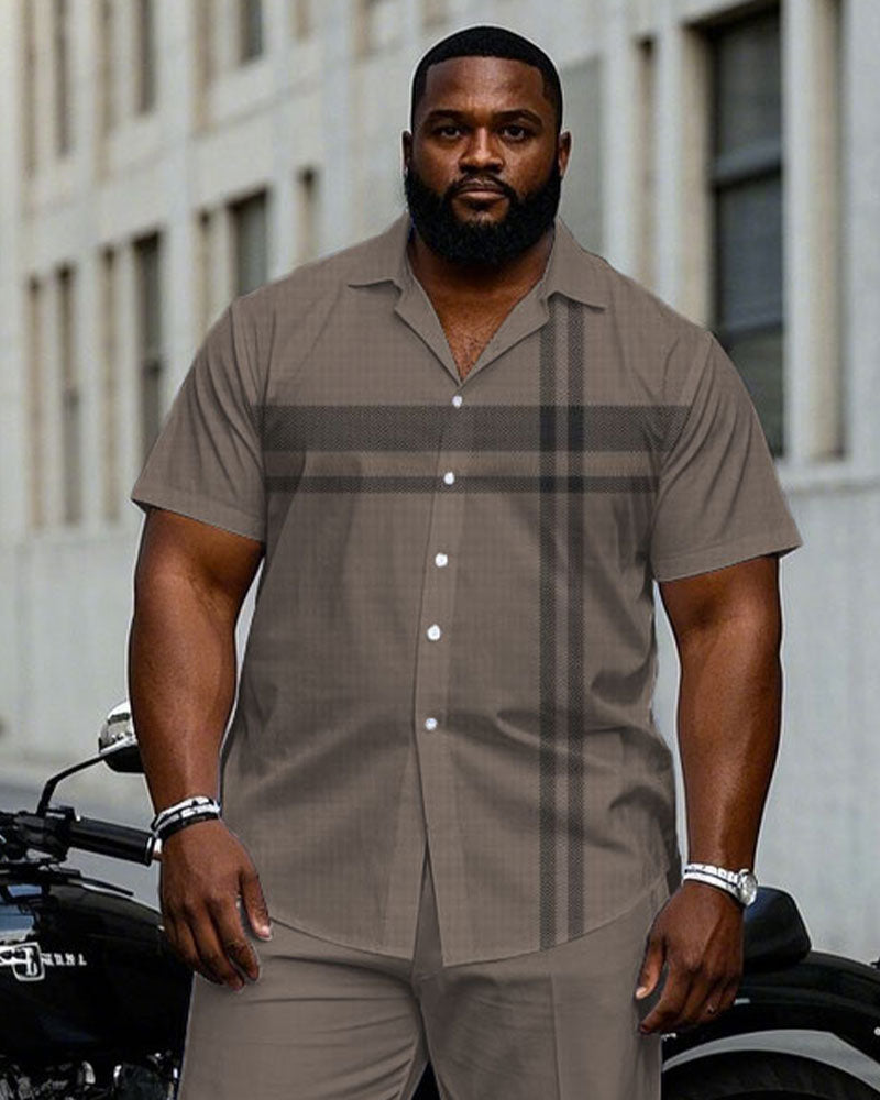 Big & Tall Brown Colorblock T-Shirt Pants Set for big men view 2