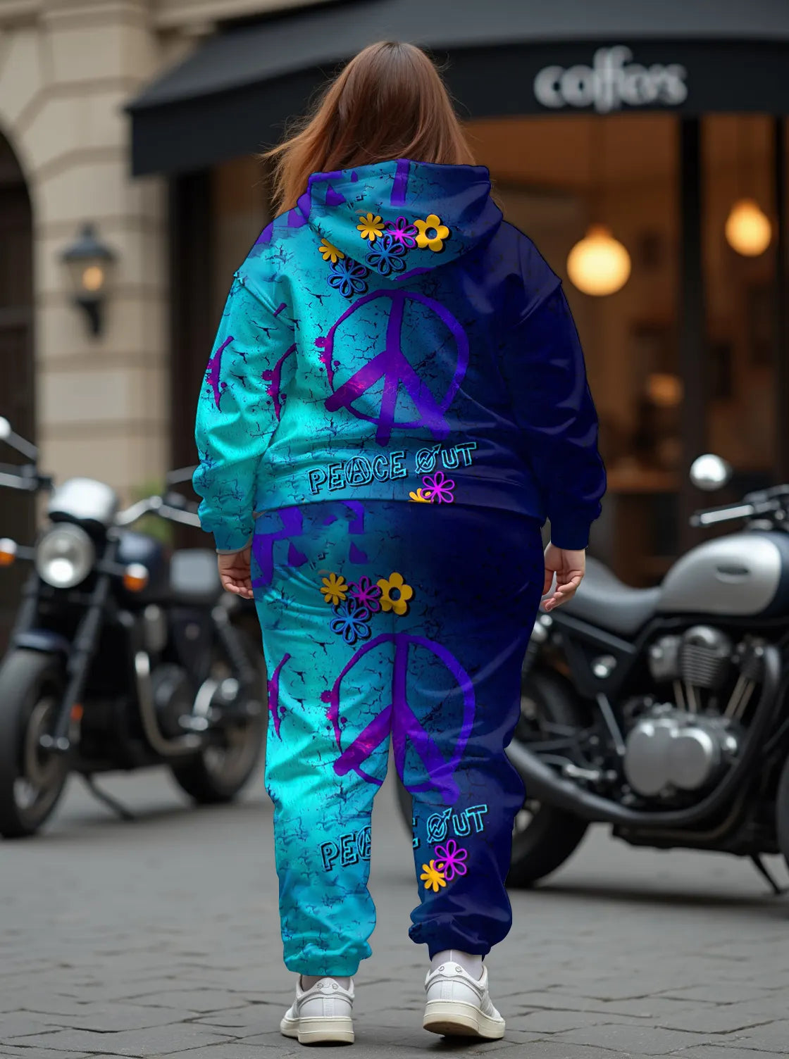 Big & Tall Blue Floral Hoodie Sweatpants Set for big men view 3