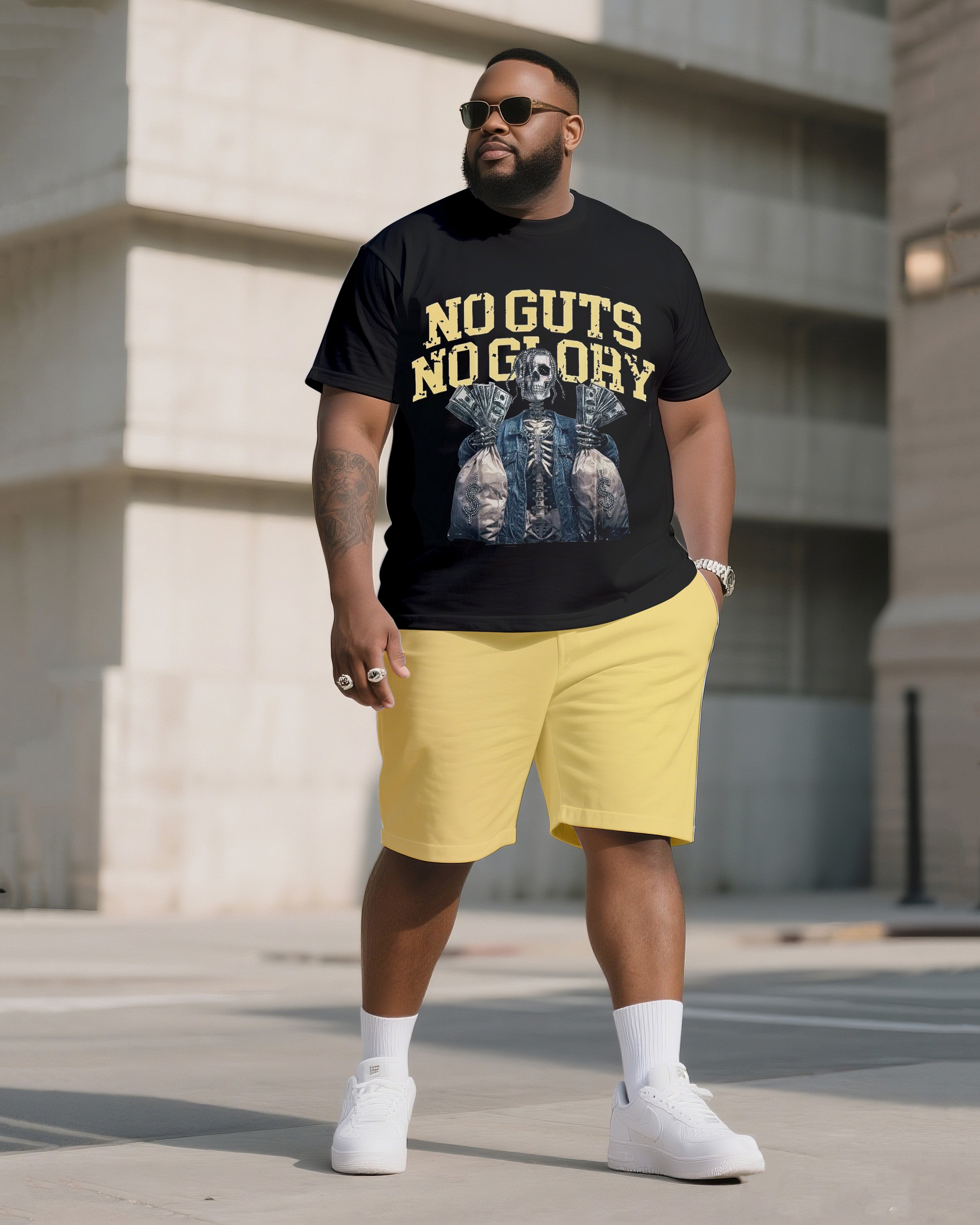 Big & Tall Graphic Streetwear T-Shirt Shorts Set for big men view 1