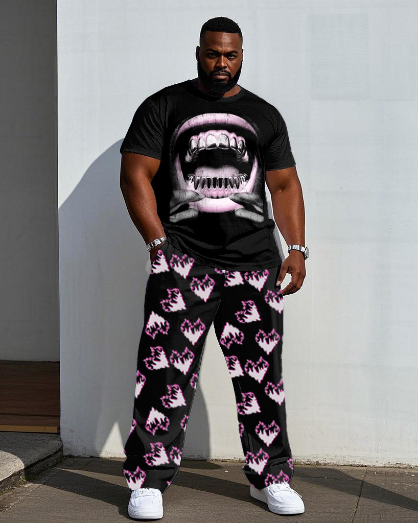 Big & Tall Black Pink Graphic Two-piece Set for big men view 1