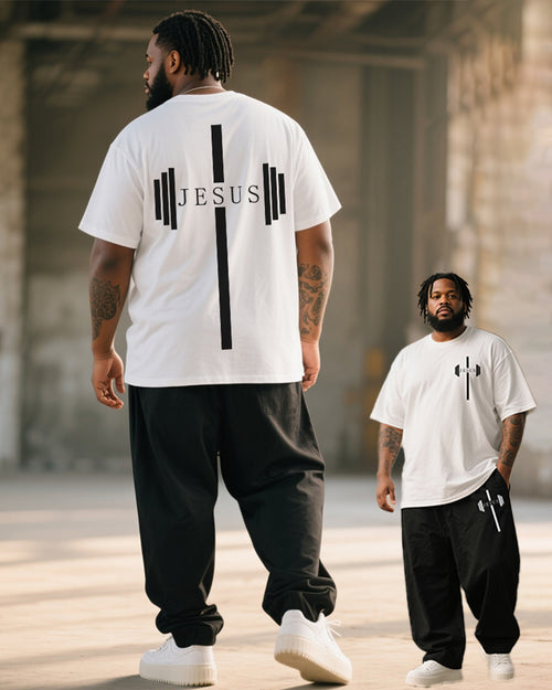 Big & Tall Striped T-Shirt Pants Set for big men view 1
