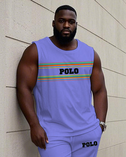 Big & Tall Striped Graphic Vest Pants Set for big men view 2