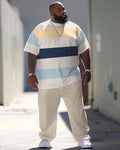 Big & Tall Colorblock Striped T-Shirt Pants Set for big men view 1
