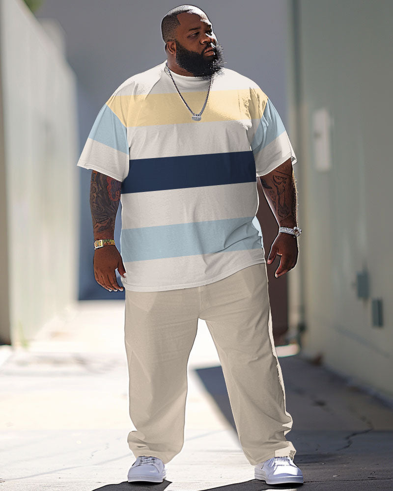 Big & Tall Colorblock Striped T-Shirt Pants Set for big men view 1