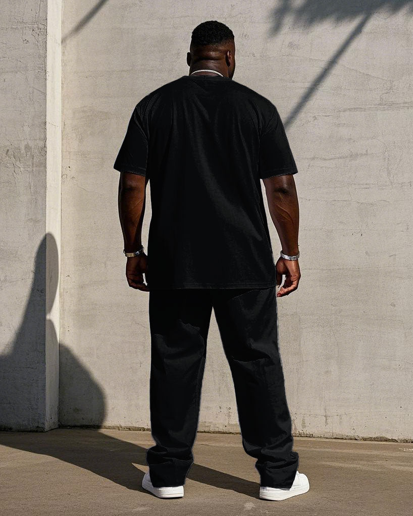 Big & Tall Black White Colorblock T-Shirt Pants Set for big men view 4