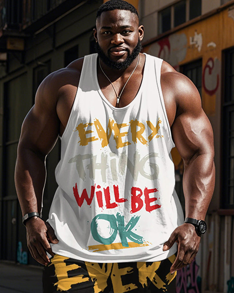 Big & Tall Graphic Graffiti Streetwear Vest Pants Set for big men view 2