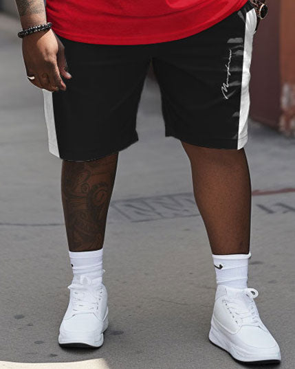 Big & Tall Patchwork Athletic T-Shirt Shorts Set for big men view 3