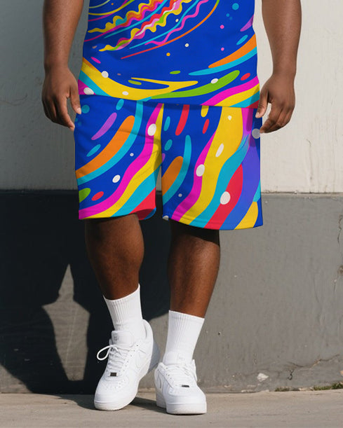 Big & Tall Graffiti Streetwear Polo Shorts Set for big men view 3