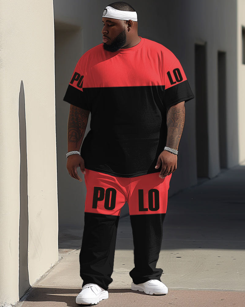 Big & Tall Colorblock Graphic T-Shirt Pants Set for big men view 1