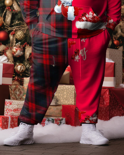 Big & Tall Colorblock Plaid Hoodie Sweatpants Set for big men view 3