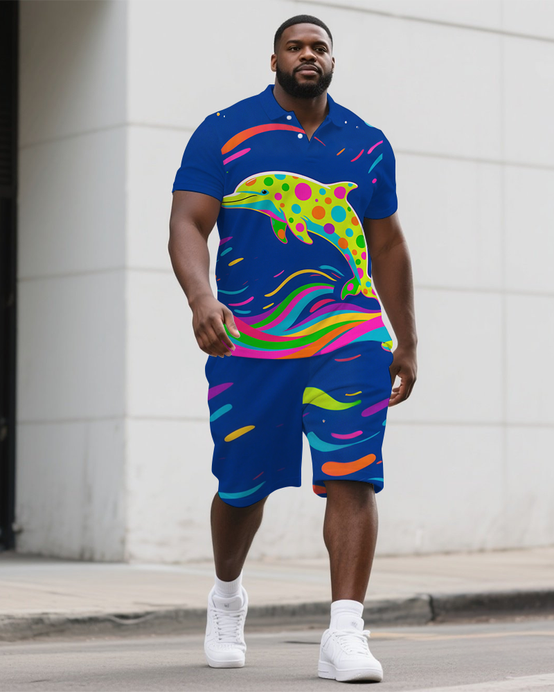 Big & Tall Graffiti Streetwear Polo Shorts Set for big men view 1