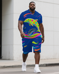 Big & Tall Graffiti Streetwear Polo Shorts Set for big men view 1
