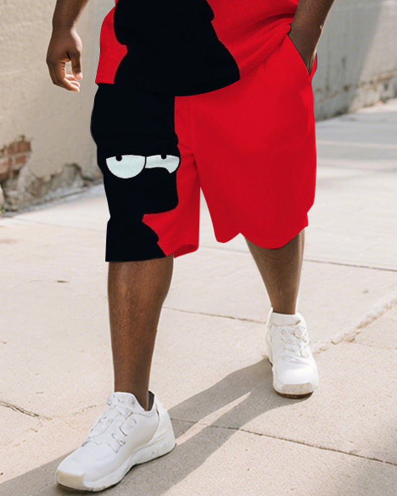 Big & Tall Black Red Graphic T-Shirt Shorts Set for big men view 3