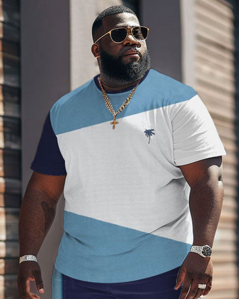 Big & Tall Colorblock Streetwear T-Shirt Shorts Set for big men view 3