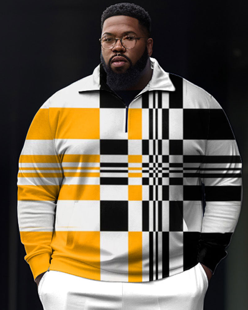 Big & Tall Colorblock Plaid Polo Pants Set for big men view 2