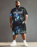 Big & Tall Graphic Streetwear T-Shirt Shorts Set for big men view 2