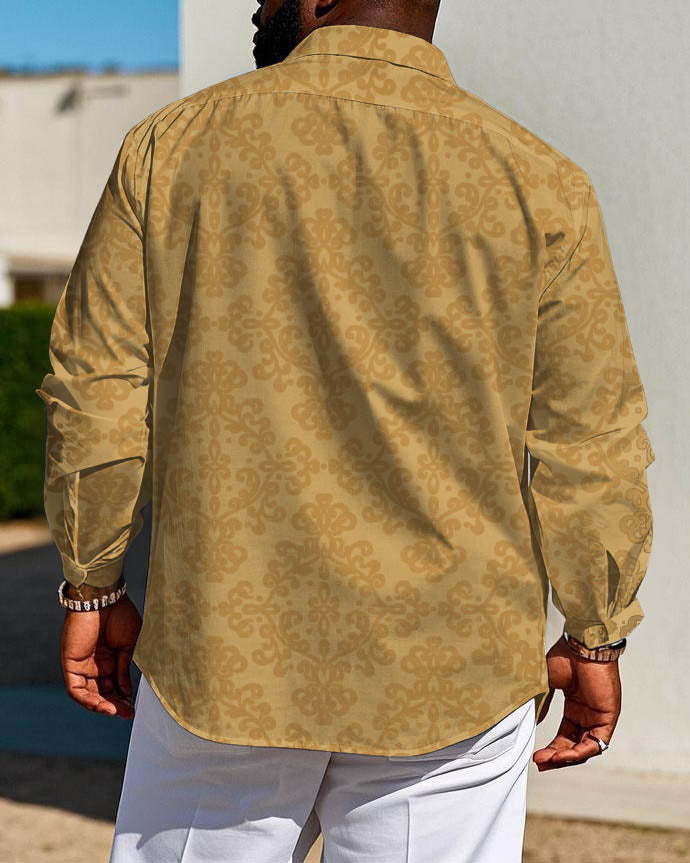 Big & Tall Khaki Business Casual Long Sleeve Shirt for big men view 2