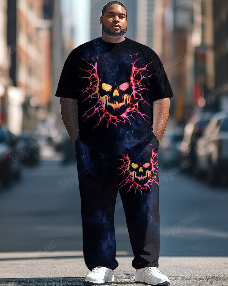 Big & Tall Graphic Streetwear Skull T-Shirt Pants Set for big men view 1