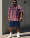 Big & Tall Red Plaid Graphic T-Shirt Shorts Set for big men view 1