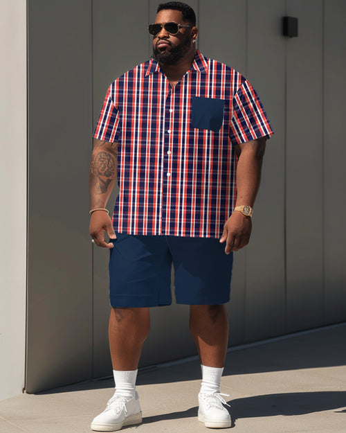 Big & Tall Red Plaid Graphic T-Shirt Shorts Set for big men view 1