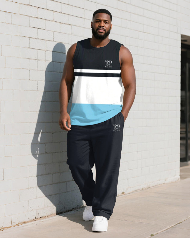 Big & Tall Blue Striped Graphic Vest Pants Set for big men view 1