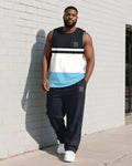 Big & Tall Blue Striped Graphic Vest Pants Set for big men view 1