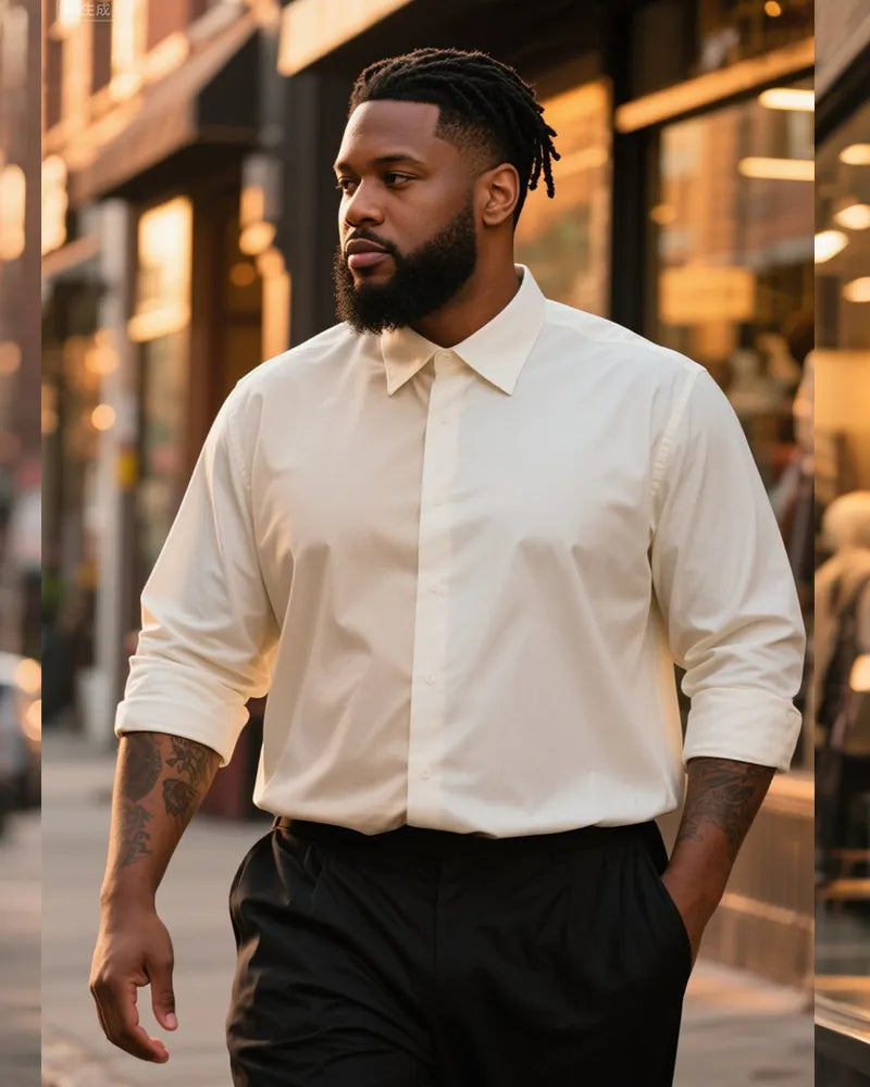 Big & Tall White Business Casual Long Sleeve Shirt for big men view 3