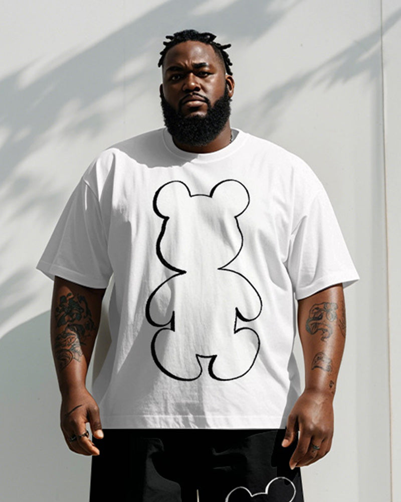 Big & Tall Black White Graphic T-Shirt Shorts Set for big men view 2