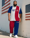 Big & Tall Blue Red Colorblock T-Shirt Pants Set for big men view 1