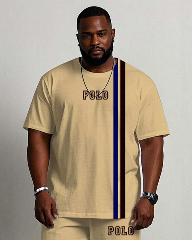 Big & Tall Khaki Streetwear T-Shirt Pants Set for big men view 2