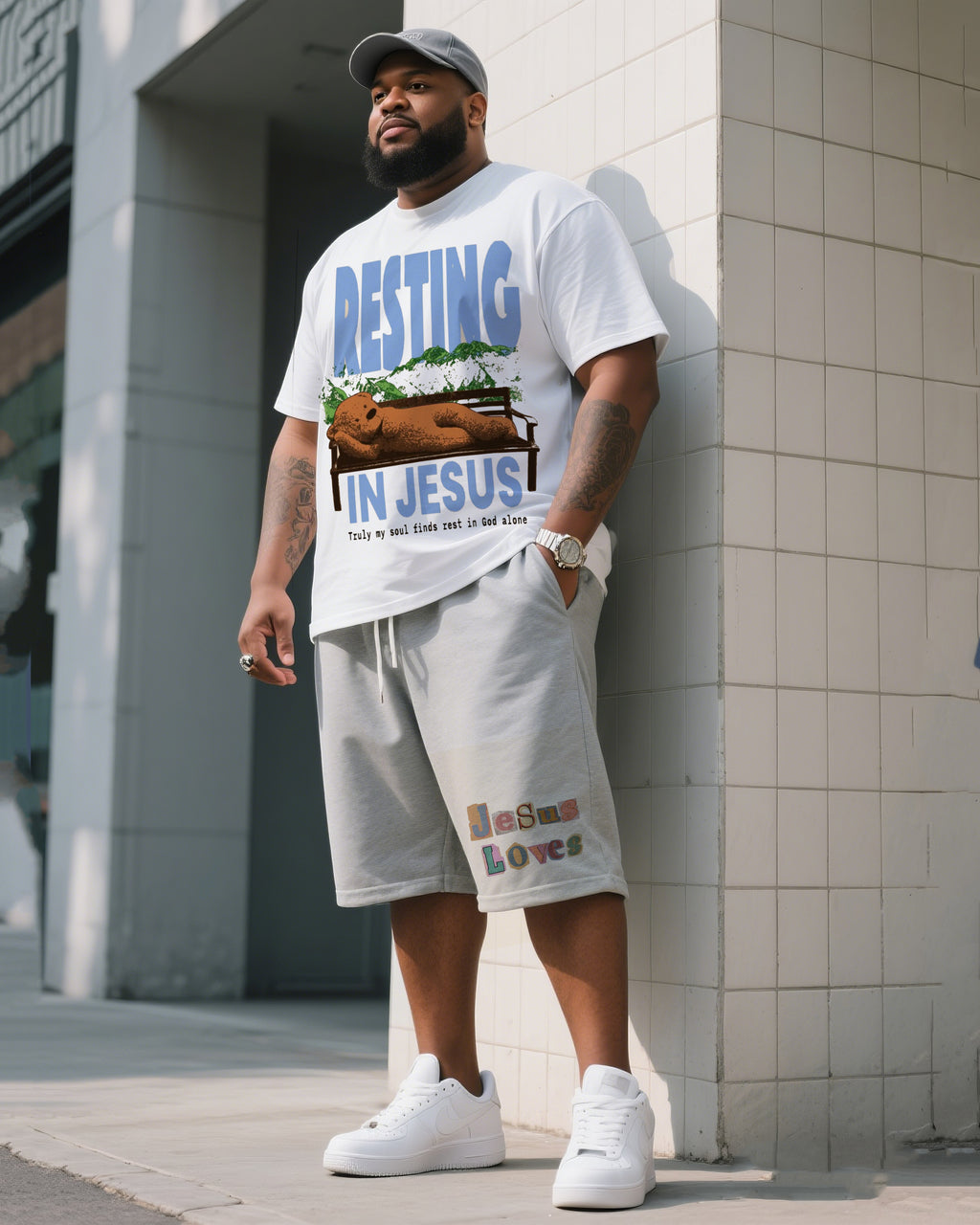 Big & Tall Graphic T-Shirt Shorts Set for big men view 1