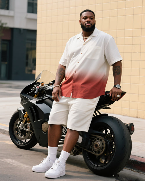 Big & Tall Gradient Streetwear T-Shirt Shorts Set for big men