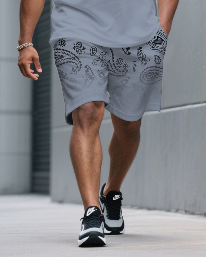 Big & Tall Blue Gray Gradient T-Shirt Shorts Set for big men view 3