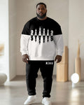 Big & Tall Black White Colorblock Two-piece Set for big men view 1