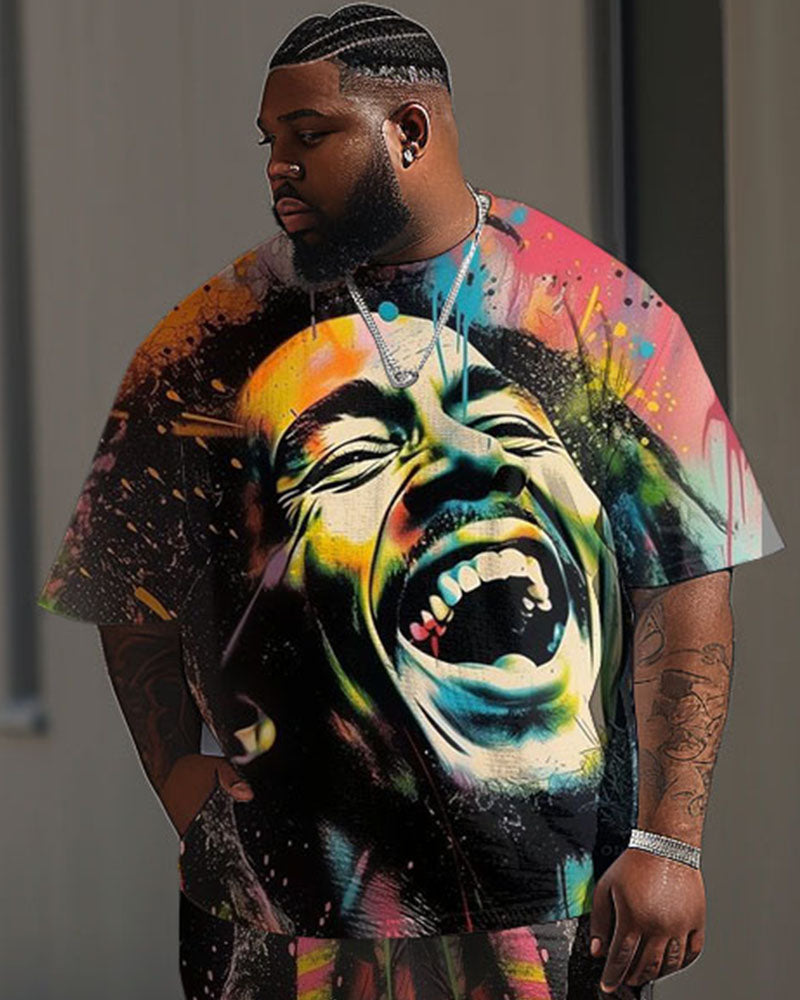 Big & Tall Graffiti Streetwear T-Shirt Pants Set for big men view 2