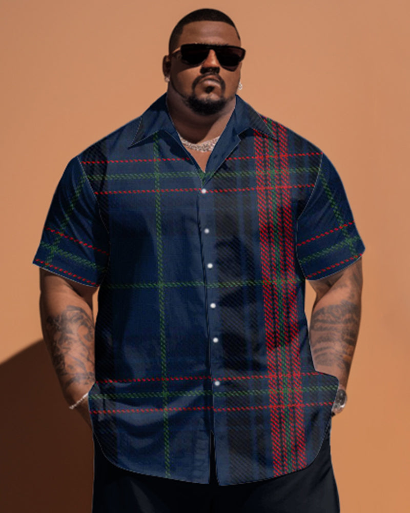 Big & Tall Plaid T-Shirt Shorts Set for big men view 2