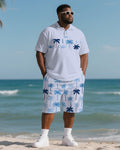 Big & Tall Hawaiian Striped Polo Shorts Set for big men view 1