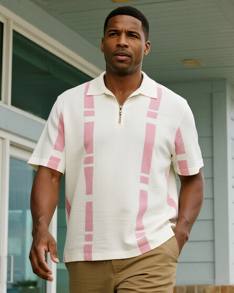 Big & Tall Pink Colorblock Striped Polo Shirt for big men