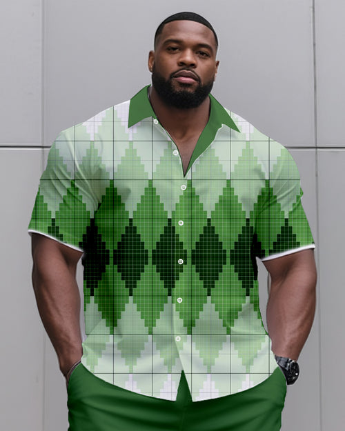 Big & Tall Green Gradient Graphic T-Shirt Shorts Set for big men view 2