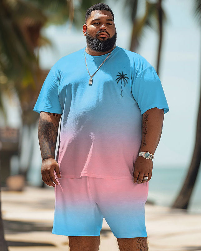 Big & Tall Hawaiian Gradient T-Shirt Shorts Set for big men view 1