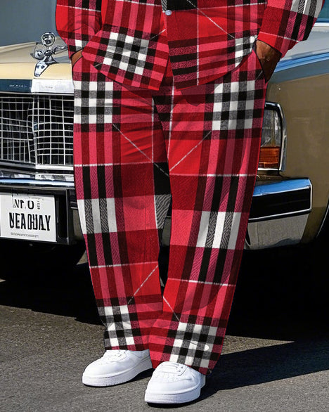 Big & Tall Red Plaid T-Shirt Pants Set for big men view 3