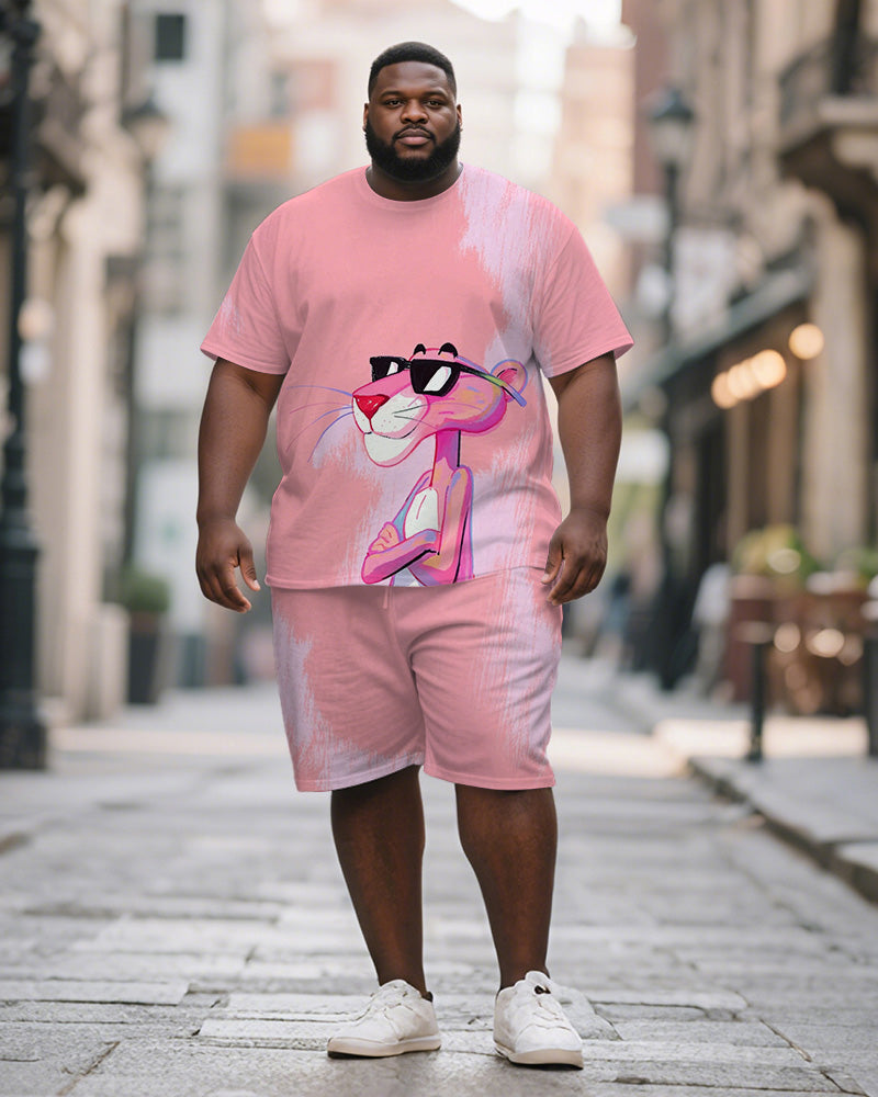 Big & Tall Pink Graphic Graffiti T-Shirt Shorts Set for big men view 1