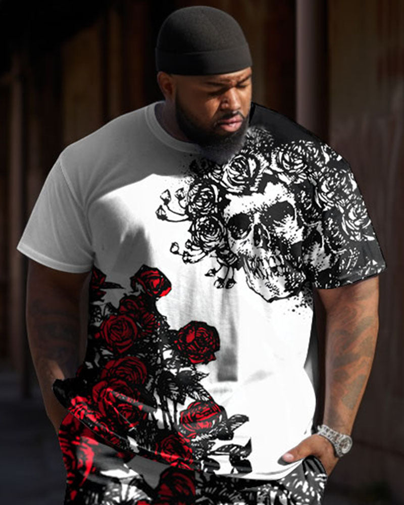 Big & Tall Graphic Streetwear Skull T-Shirt Pants Set for big men view 2