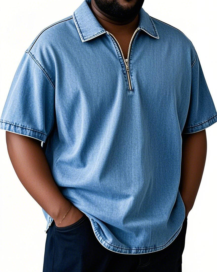 Big & Tall Denim Washed Short Sleeve Shirt for big men