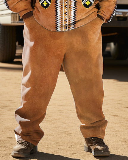 Big & Tall Brown Western Hoodie Sweatpants Set for big men view 3