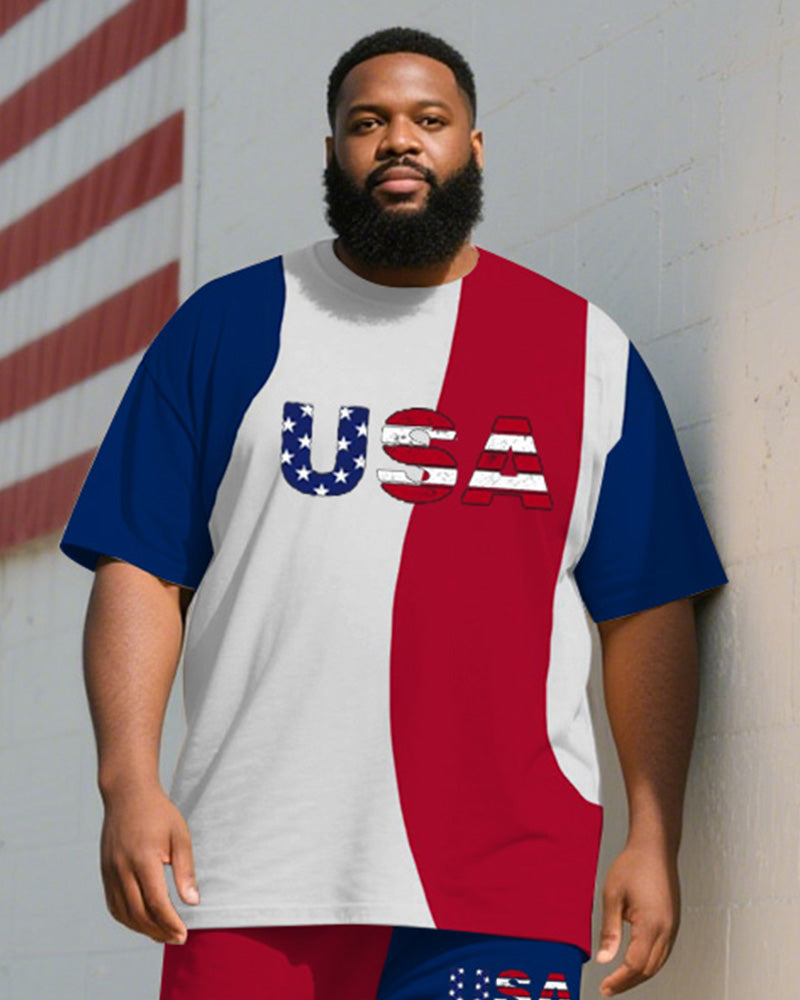 Big & Tall Blue Red Colorblock T-Shirt Pants Set for big men view 2