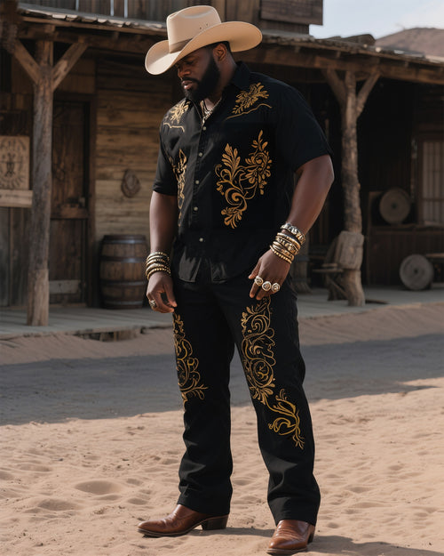Big & Tall Western Graphic T-Shirt Pants Set for big men view 1