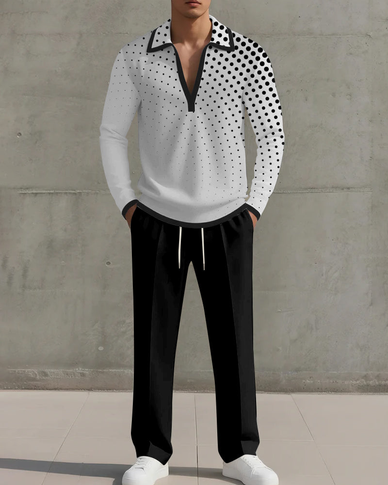 Big & Tall Black White Geometric Two-piece Set for big men view 1