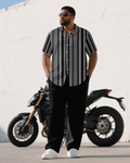Big & Tall Black Business Casual T-Shirt Pants Set for big men view 1