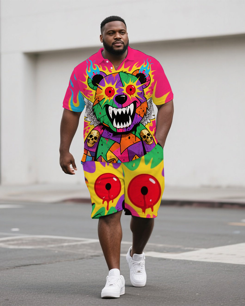 Big & Tall Streetwear Polo Shorts Set for big men view 1